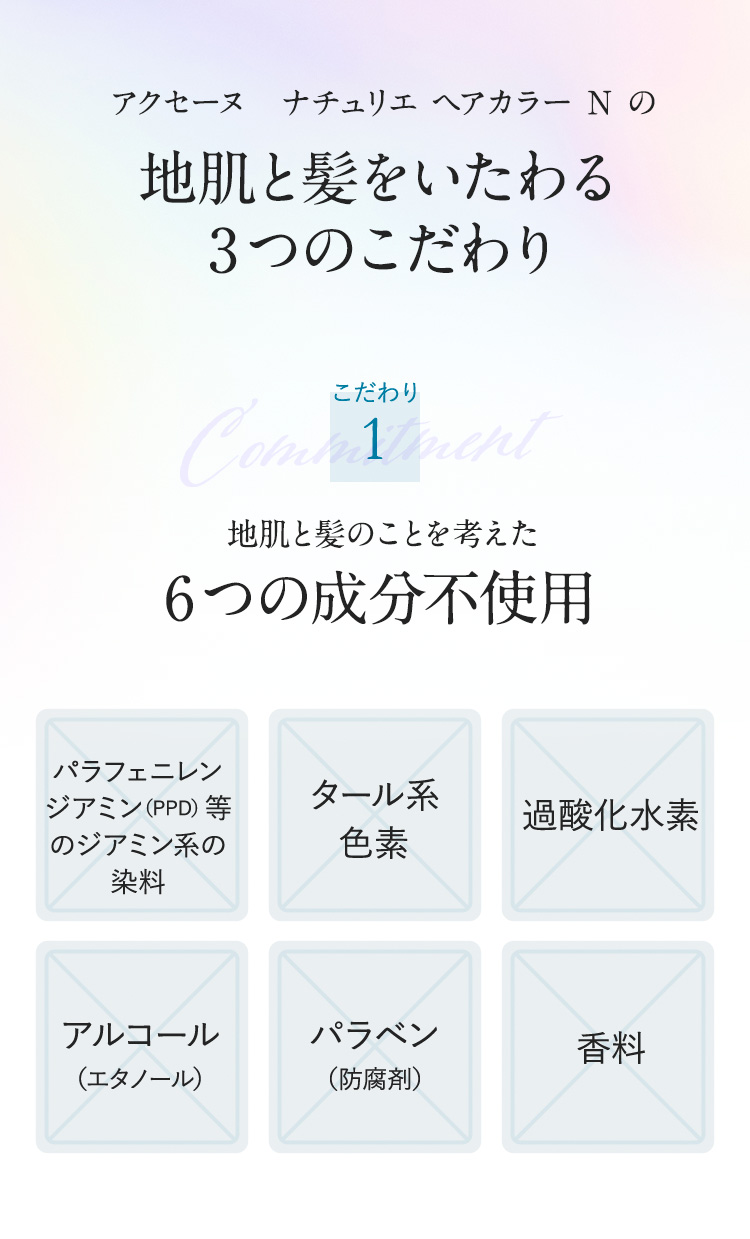 アクセーヌ　ナチュリエ ヘアカラー Ｎ の地肌と髪をいたわる3つのこだわり